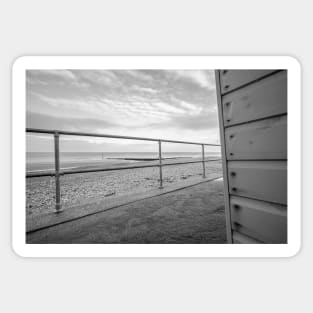 View from a wooden beach hut in the seaside town of Cromer, Norfolk Sticker